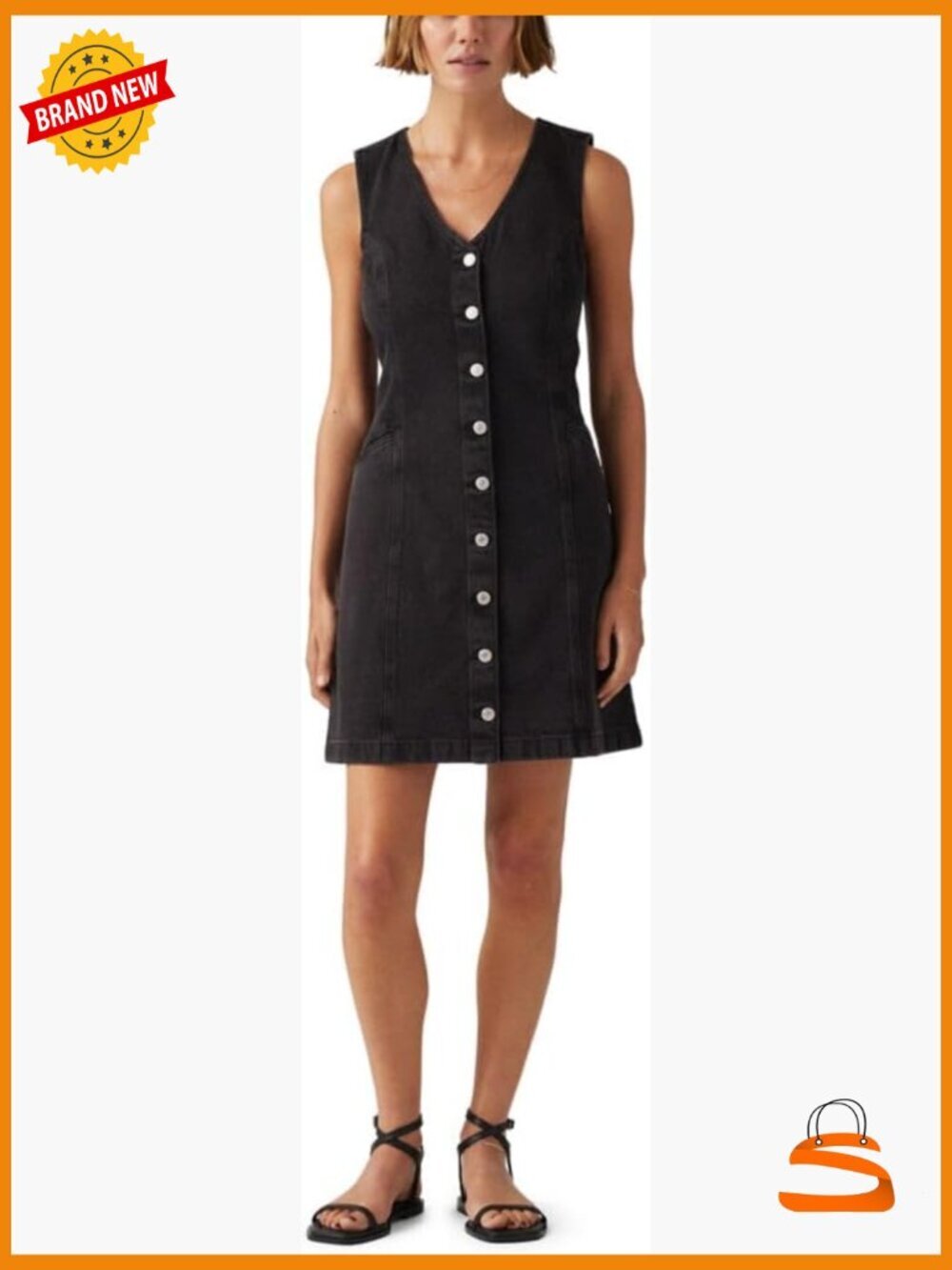 Sleeveless V-Neck A-Line Button-Front Casual Dress
